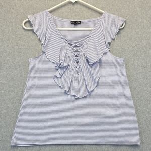 Express Striped Ruffle Lace-Up Sleeveless Top – Size Small